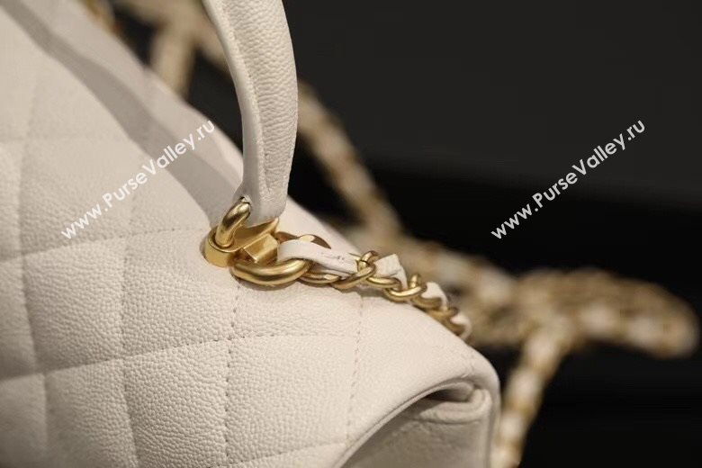 Chanel Quilted Grained Calfskin Small Flap Bag with Top Handle White 2021 (JY-21031631)