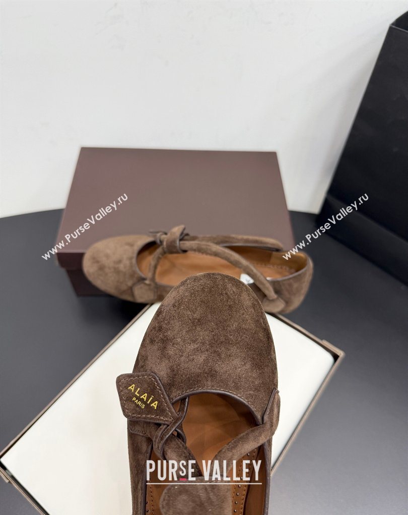 Alaia Architectura Ballet Flats in Suede with Strap Dark Brown 2025 AL020701 (KER-260207044)