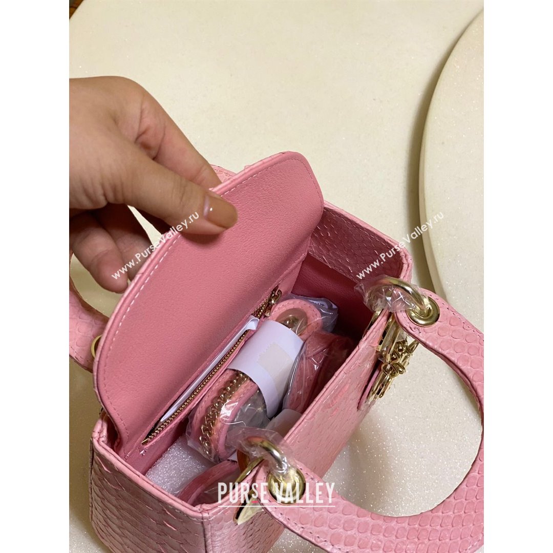 Dior Mini Lady Dior Bag in Python Leather Pink 2021 (XY-210903060)