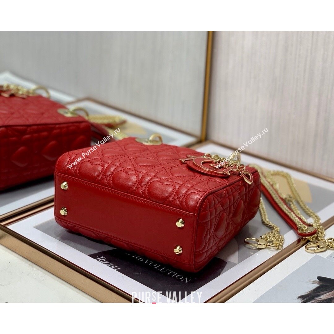 Dior Dioramour My ABCDior Lady Dior Mini Bag in Red Cannage Lambskin with Heart Motif 2021 (XXG-21090751)