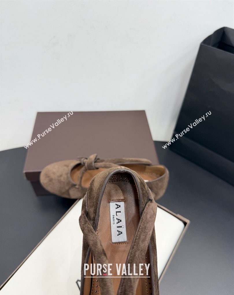 Alaia Architectura Ballet Flats in Suede with Strap Dark Brown 2025 AL020701 (KER-260207044)