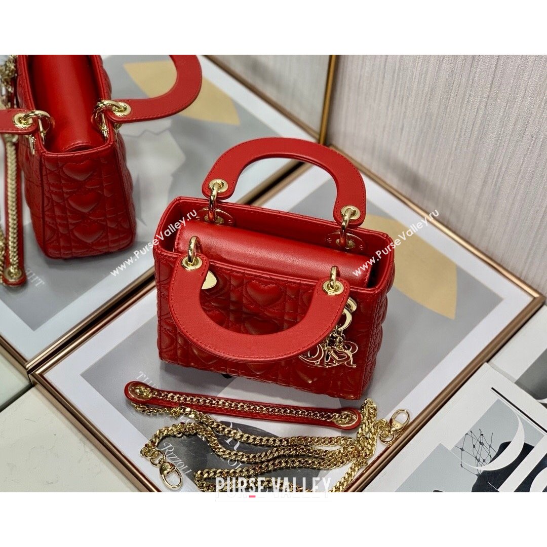 Dior Dioramour My ABCDior Lady Dior Mini Bag in Red Cannage Lambskin with Heart Motif 2021 (XXG-21090751)