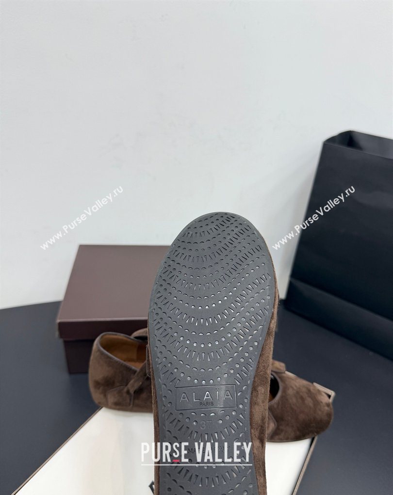 Alaia Architectura Ballet Flats in Suede with Strap Dark Brown 2025 AL020701 (KER-260207044)