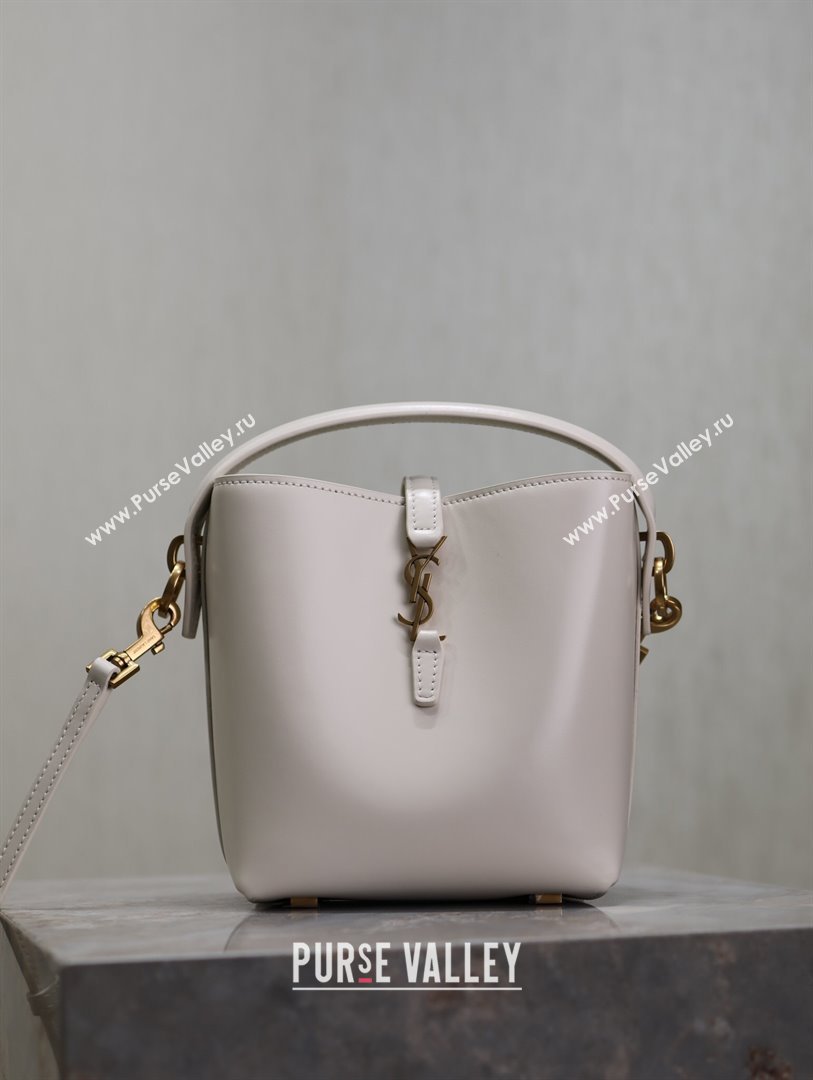 Saint Laurent LE 37 Mini Bucket Bag in White Calfskin 765870 2024 (MHUI-24110120)