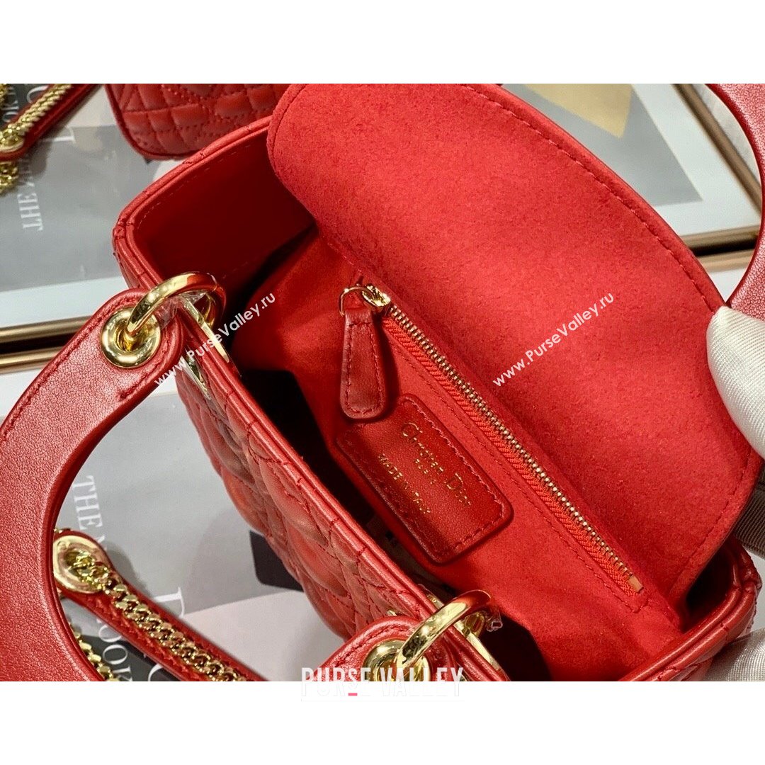 Dior Dioramour My ABCDior Lady Dior Mini Bag in Red Cannage Lambskin with Heart Motif 2021 (XXG-21090751)