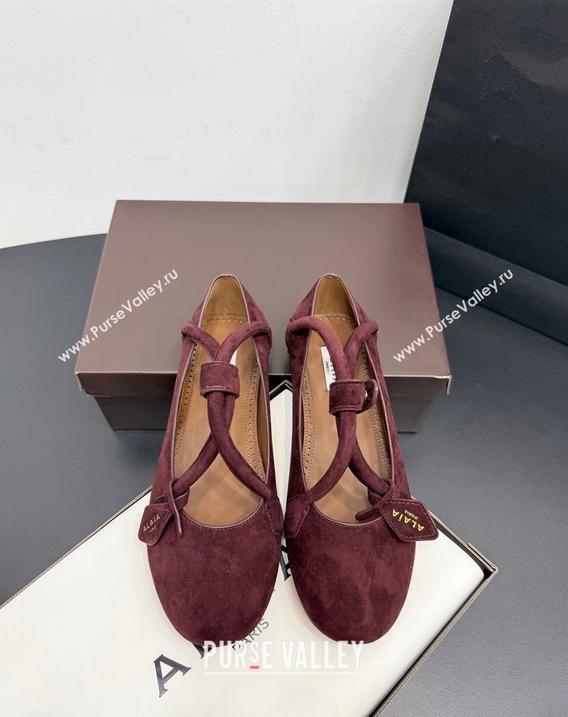 Alaia Architectura Ballet Flats in Suede with Strap Burgundy 2025 AL020701 (KER-260207045)