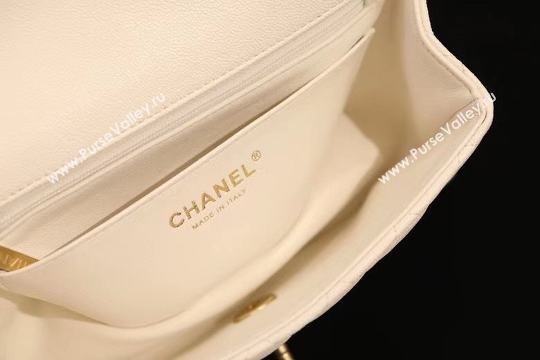 Chanel Quilted Grained Calfskin Small Flap Bag with Top Handle White 2021 (JY-21031631)