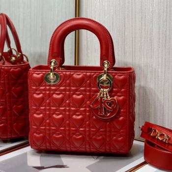 Dior Dioramour My ABCDior Lady Dior Small Bag in Red Cannage Lambskin with Heart Motif 2021 (XXG-21090750)