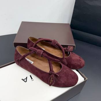 Alaia Architectura Ballet Flats in Suede with Strap Burgundy 2025 AL020701 (KER-260207045)