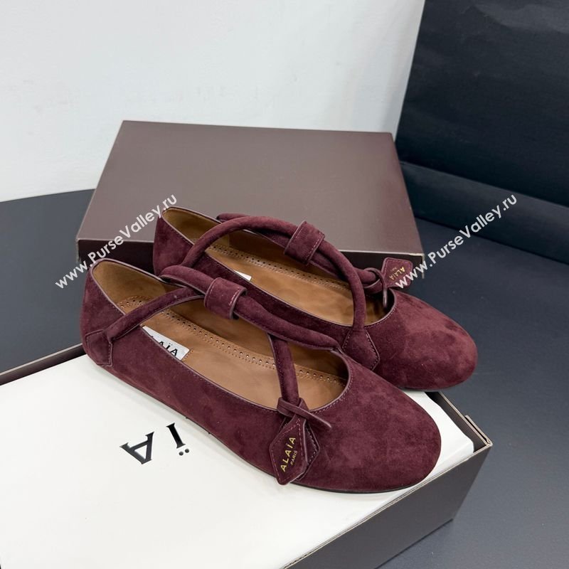 Alaia Architectura Ballet Flats in Suede with Strap Burgundy 2025 AL020701 (KER-260207045)