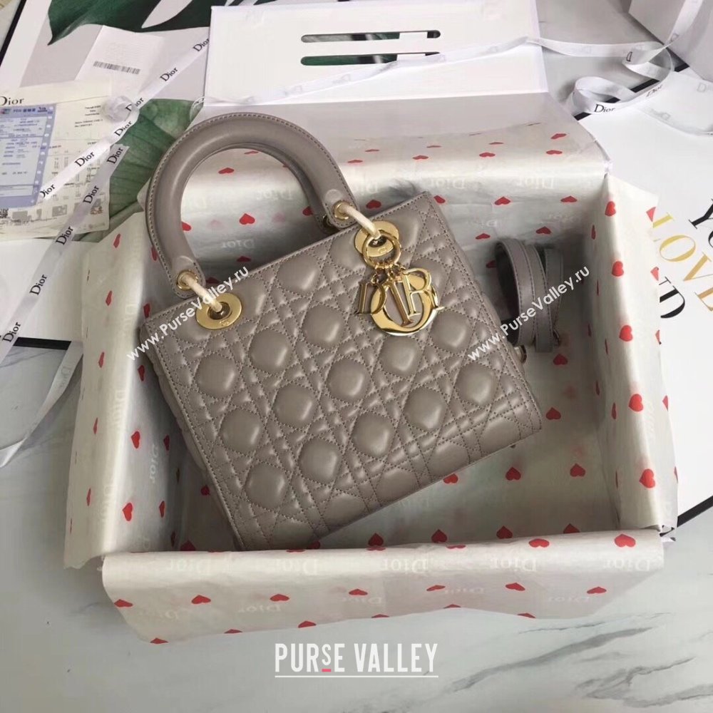 Dior Medium Lady Dior Bag in Cannage Lambskin 44532 Grey/Gold 2024 (DMZ-24041610)