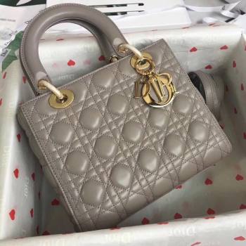 Dior Medium Lady Dior Bag in Cannage Lambskin 44532 Grey/Gold 2024 (DMZ-24041610)