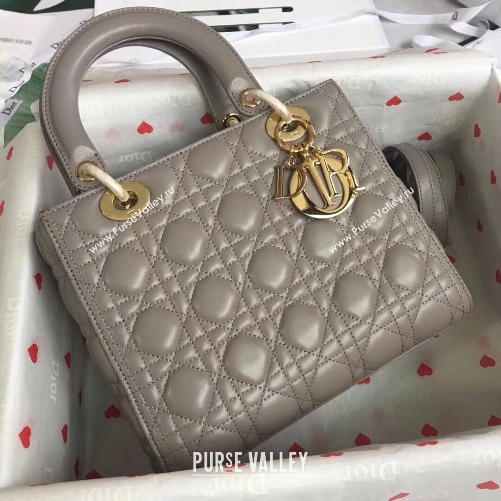 Dior Medium Lady Dior Bag in Cannage Lambskin 44532 Grey/Gold 2024 (DMZ-24041610)