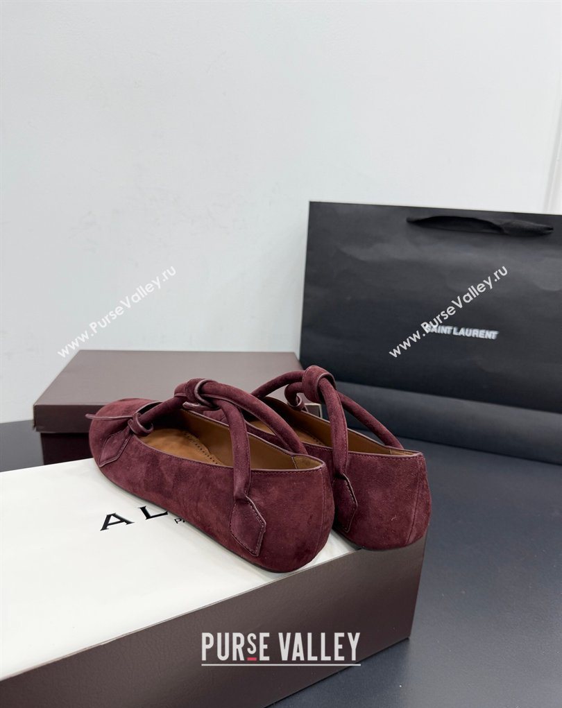 Alaia Architectura Ballet Flats in Suede with Strap Burgundy 2025 AL020701 (KER-260207045)