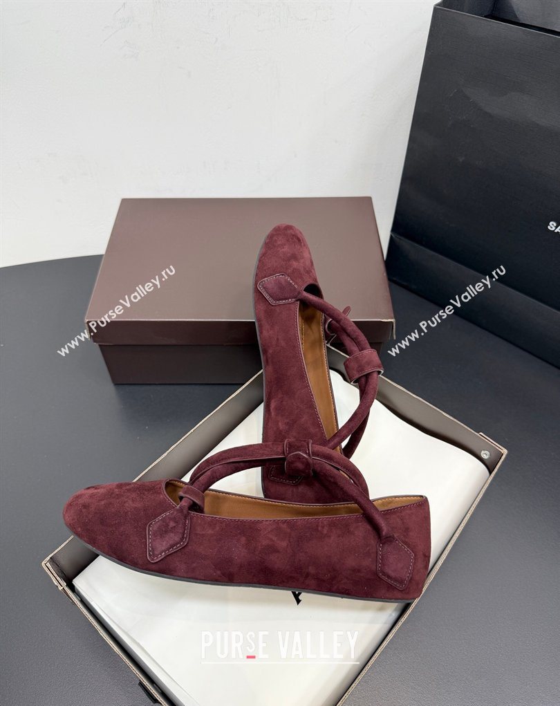 Alaia Architectura Ballet Flats in Suede with Strap Burgundy 2025 AL020701 (KER-260207045)