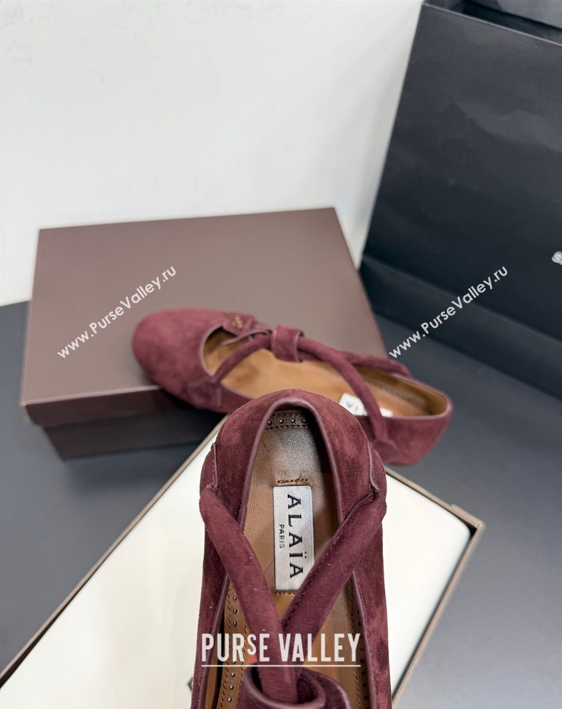 Alaia Architectura Ballet Flats in Suede with Strap Burgundy 2025 AL020701 (KER-260207045)
