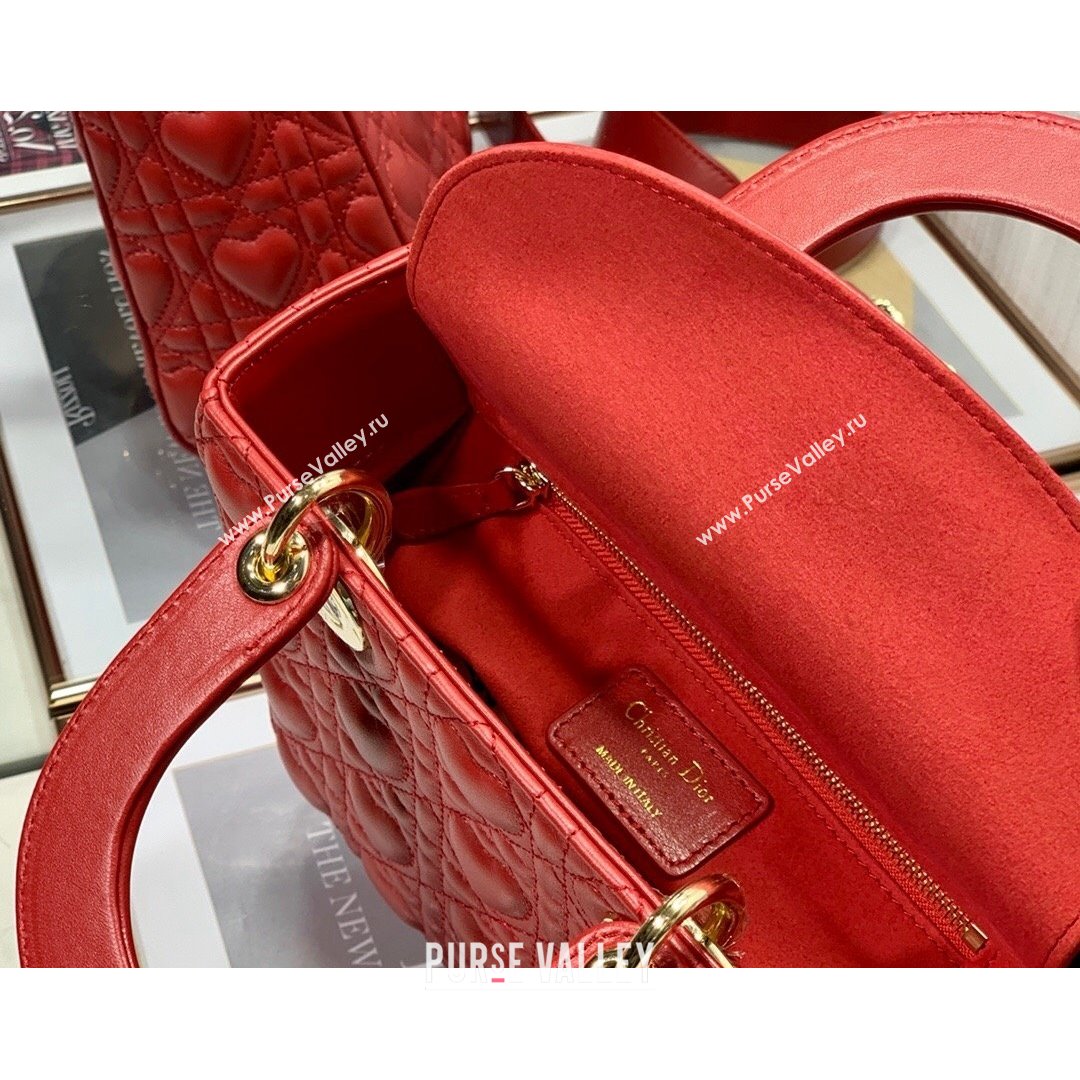 Dior Dioramour My ABCDior Lady Dior Small Bag in Red Cannage Lambskin with Heart Motif 2021 (XXG-21090750)