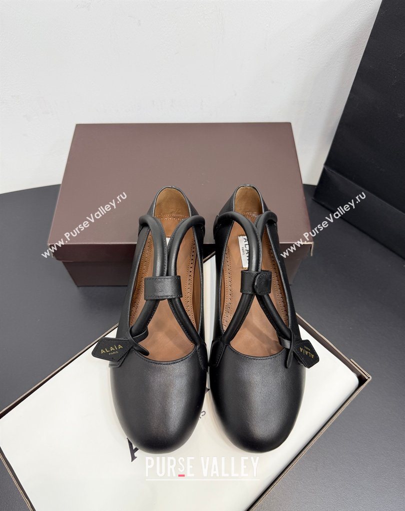 Alaia Architectura Ballet Flats in Leather with Strap Black 2025 AL020701 (KER-260207046)