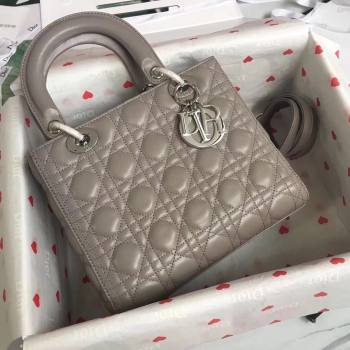 Dior Medium Lady Dior Bag in Cannage Lambskin 44532 Grey/Silver 2024 (DMZ-24041621)