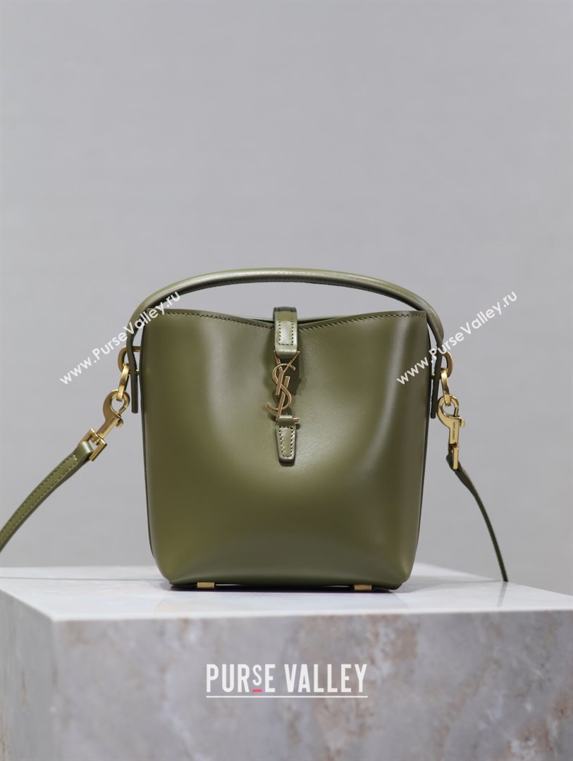 Saint Laurent LE 37 Mini Bucket Bag in Green Calfskin 765870 2024 (MHUI-24110119)