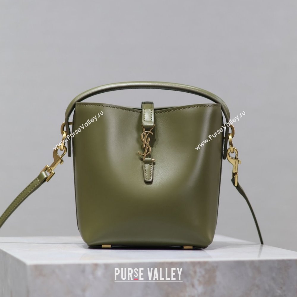 Saint Laurent LE 37 Mini Bucket Bag in Green Calfskin 765870 2024 (MHUI-24110119)