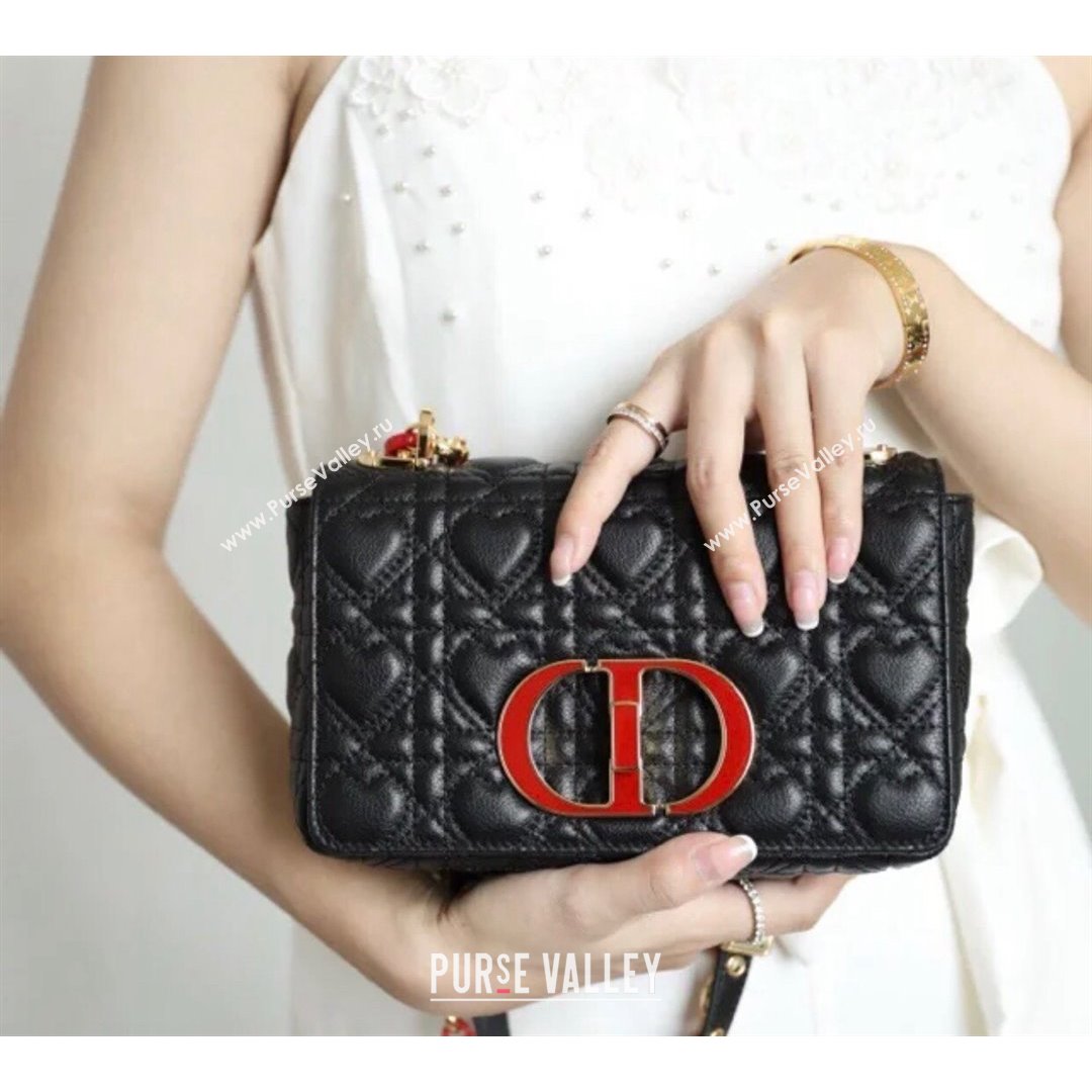 Dior Small Dioramour Caro Bag in Black Cannage Calfskin with Heart Motif 2021 (XXG-21090805)