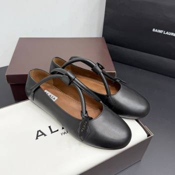 Alaia Architectura Ballet Flats in Leather with Strap Black 2025 AL020701 (KER-260207046)