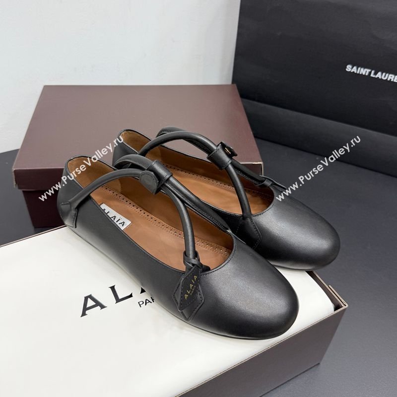 Alaia Architectura Ballet Flats in Leather with Strap Black 2025 AL020701 (KER-260207046)
