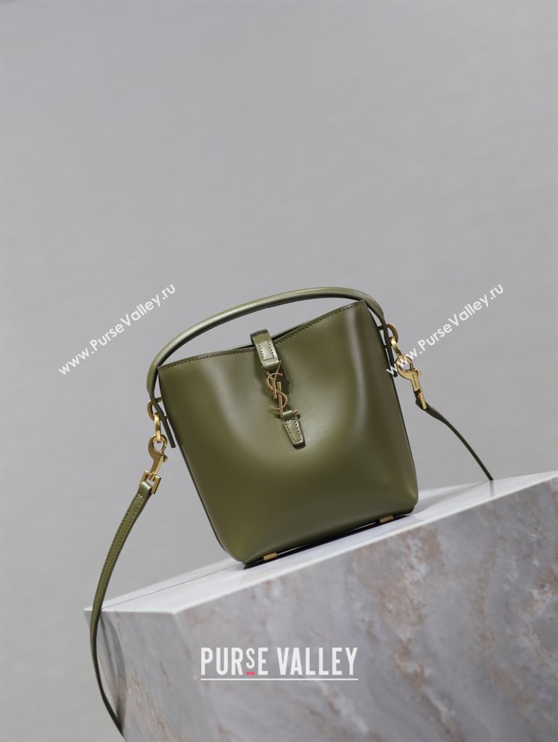 Saint Laurent LE 37 Mini Bucket Bag in Green Calfskin 765870 2024 (MHUI-24110119)