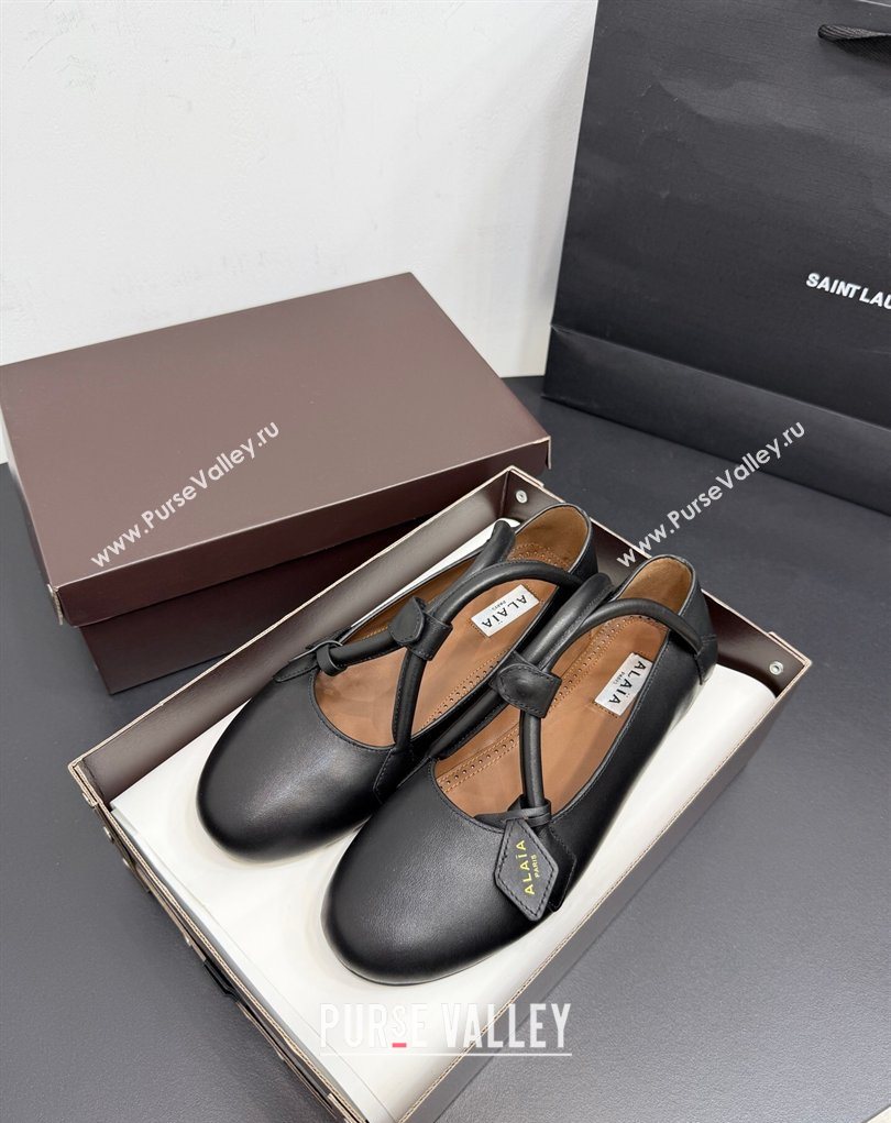 Alaia Architectura Ballet Flats in Leather with Strap Black 2025 AL020701 (KER-260207046)