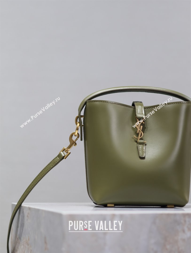 Saint Laurent LE 37 Mini Bucket Bag in Green Calfskin 765870 2024 (MHUI-24110119)