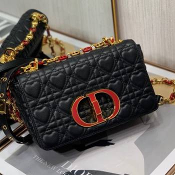 Dior Small Dioramour Caro Bag in Black Cannage Calfskin with Heart Motif 2021 (XXG-21090805)