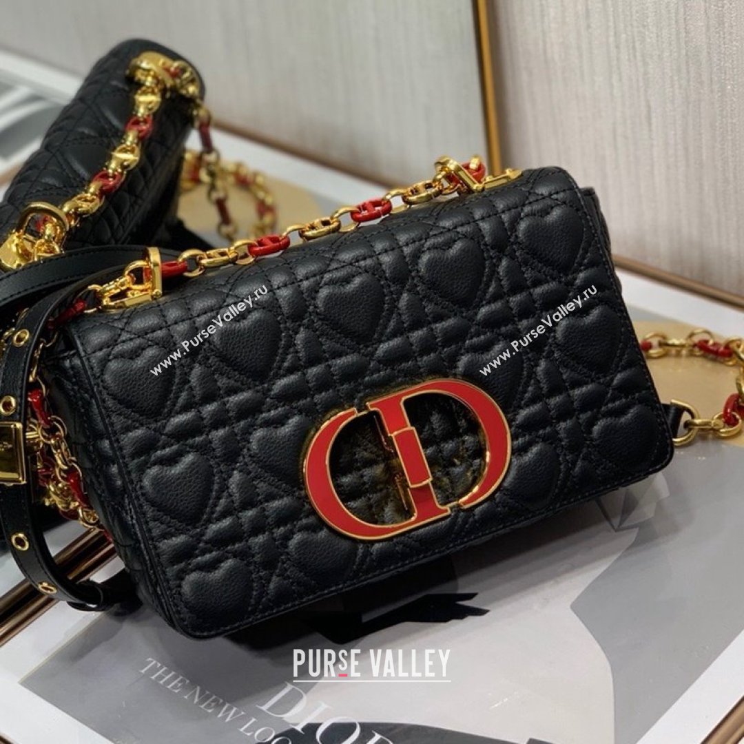 Dior Small Dioramour Caro Bag in Black Cannage Calfskin with Heart Motif 2021 (XXG-21090805)