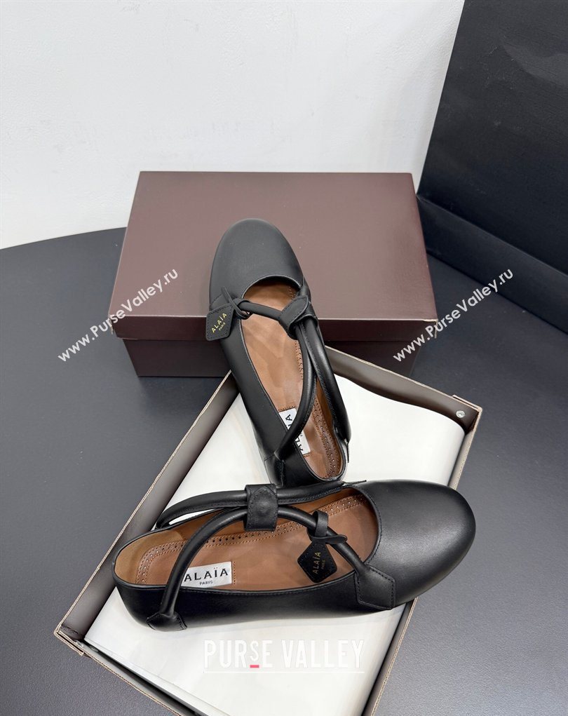 Alaia Architectura Ballet Flats in Leather with Strap Black 2025 AL020701 (KER-260207046)