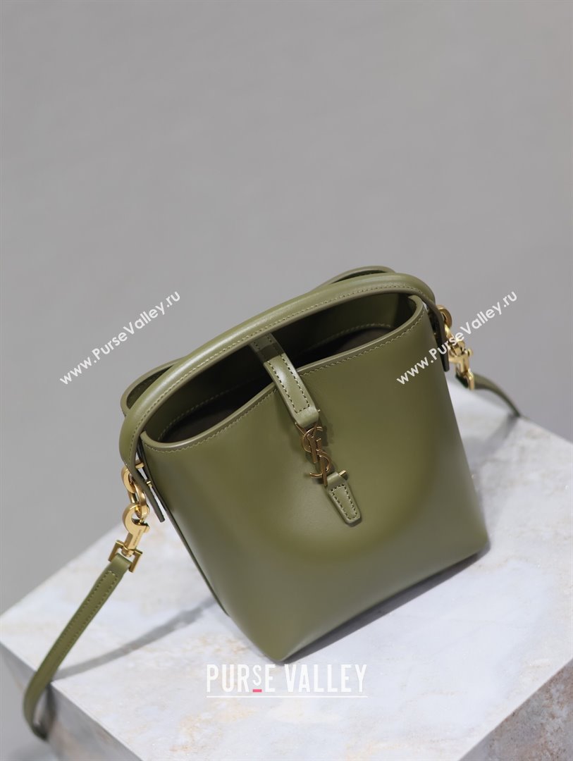 Saint Laurent LE 37 Mini Bucket Bag in Green Calfskin 765870 2024 (MHUI-24110119)