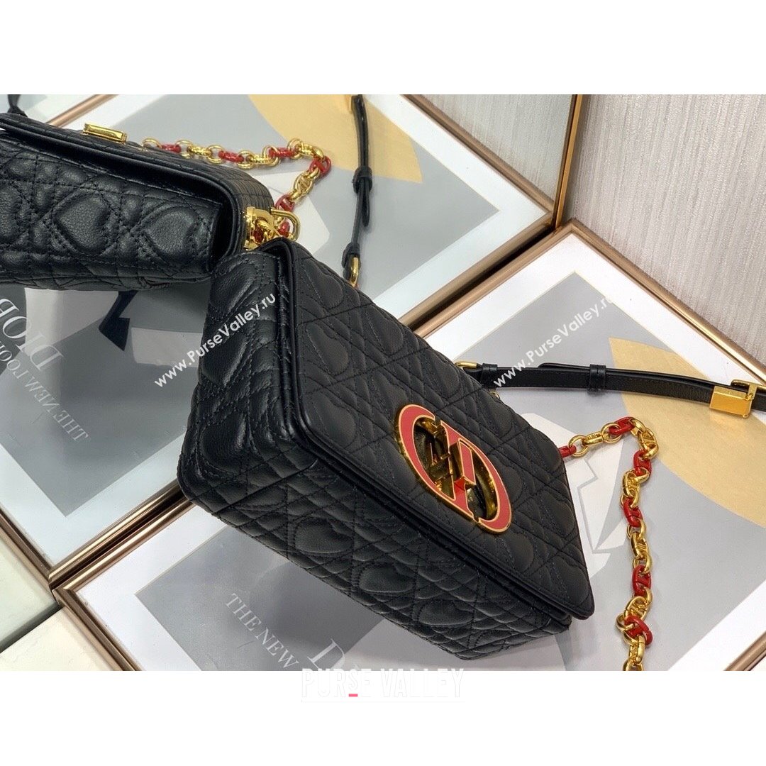 Dior Small Dioramour Caro Bag in Black Cannage Calfskin with Heart Motif 2021 (XXG-21090805)