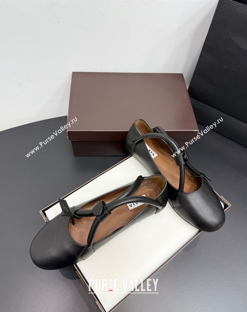 Alaia Architectura Ballet Flats in Leather with Strap Black 2025 AL020701 (KER-260207046)