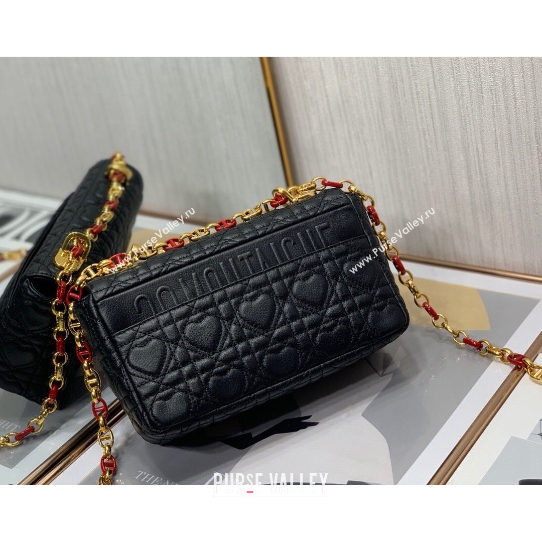 Dior Small Dioramour Caro Bag in Black Cannage Calfskin with Heart Motif 2021 (XXG-21090805)