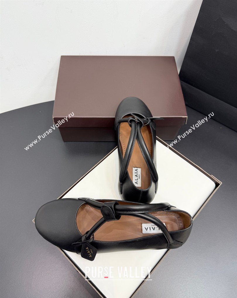 Alaia Architectura Ballet Flats in Leather with Strap Black 2025 AL020701 (KER-260207046)