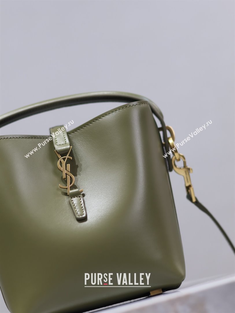 Saint Laurent LE 37 Mini Bucket Bag in Green Calfskin 765870 2024 (MHUI-24110119)