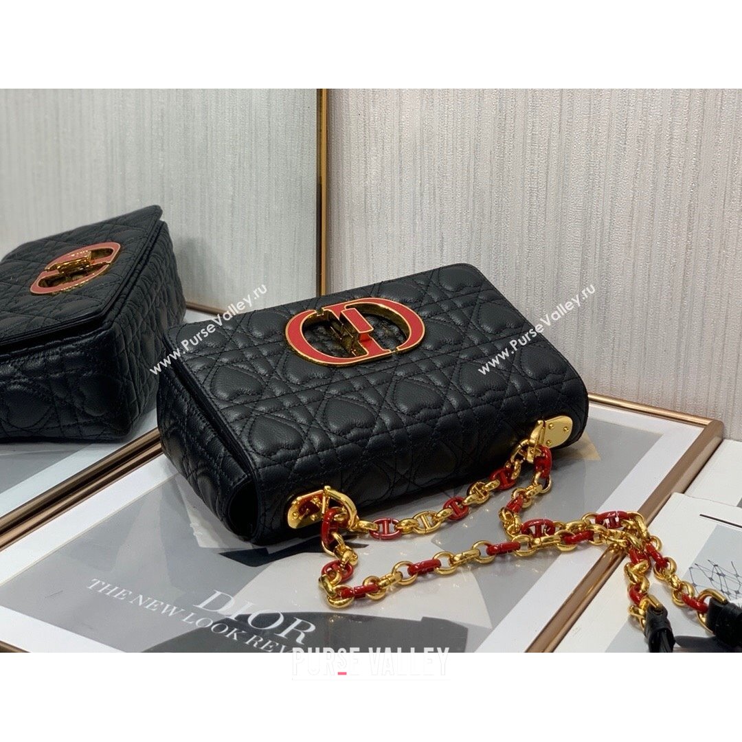 Dior Small Dioramour Caro Bag in Black Cannage Calfskin with Heart Motif 2021 (XXG-21090805)