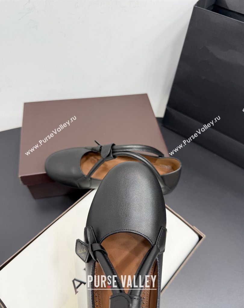 Alaia Architectura Ballet Flats in Leather with Strap Black 2025 AL020701 (KER-260207046)