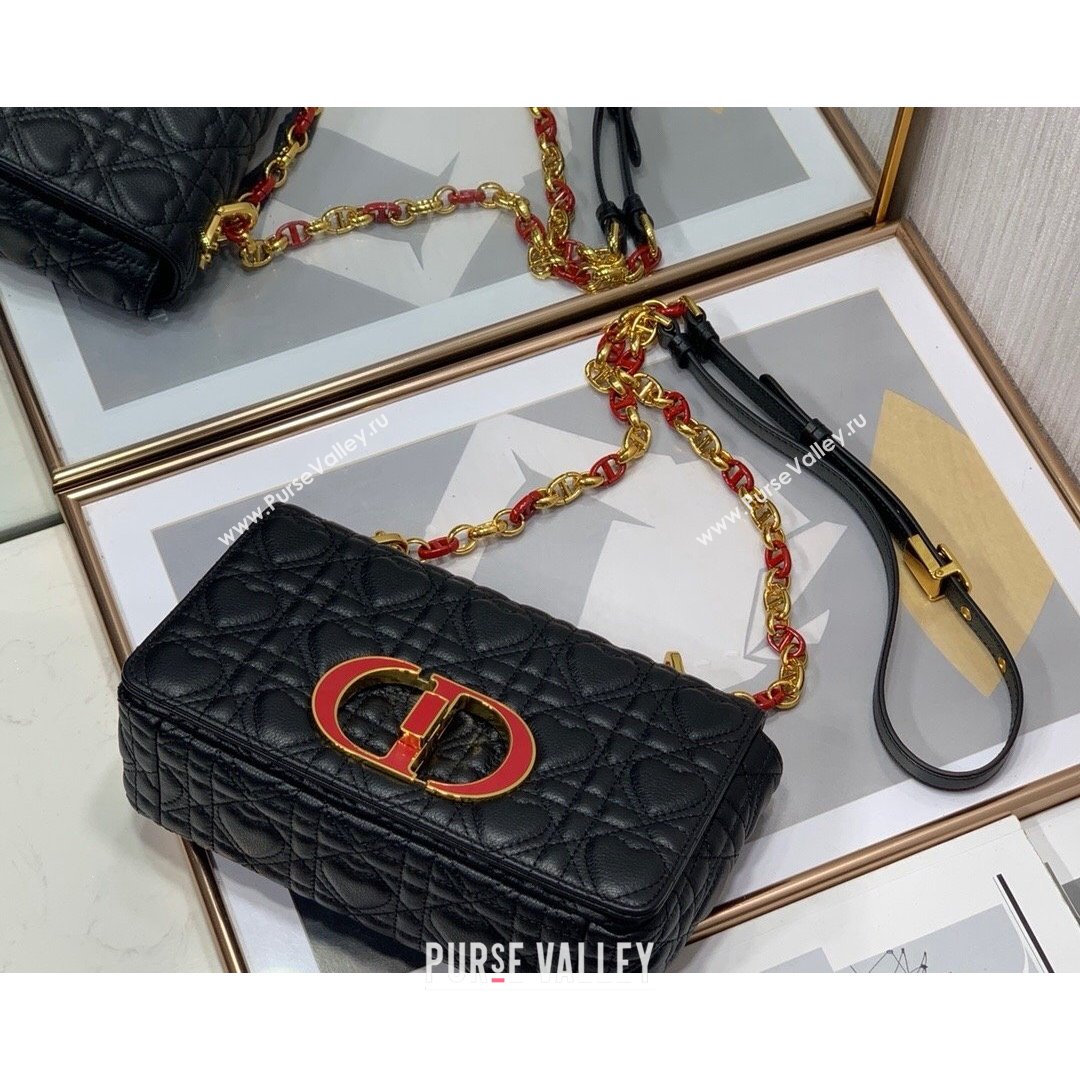 Dior Small Dioramour Caro Bag in Black Cannage Calfskin with Heart Motif 2021 (XXG-21090805)