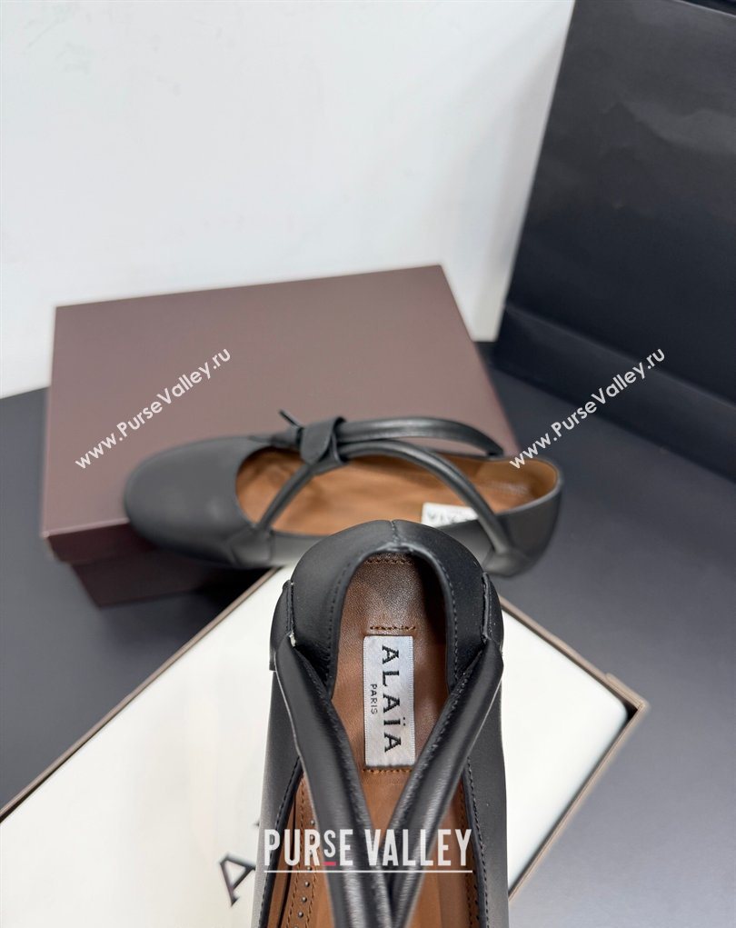 Alaia Architectura Ballet Flats in Leather with Strap Black 2025 AL020701 (KER-260207046)
