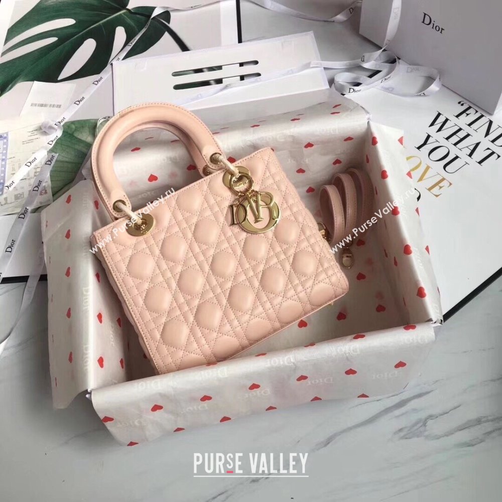 Dior Medium Lady Dior Bag in Cannage Lambskin 44532 Light Pink/Gold 2024 (DMZ-24041623)
