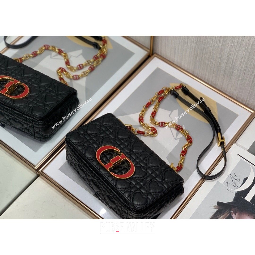 Dior Small Dioramour Caro Bag in Black Cannage Calfskin with Heart Motif 2021 (XXG-21090805)