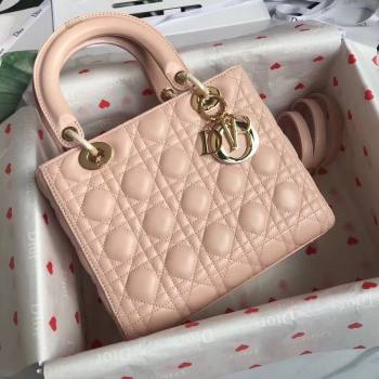 Dior Medium Lady Dior Bag in Cannage Lambskin 44532 Light Pink/Gold 2024 (DMZ-24041623)