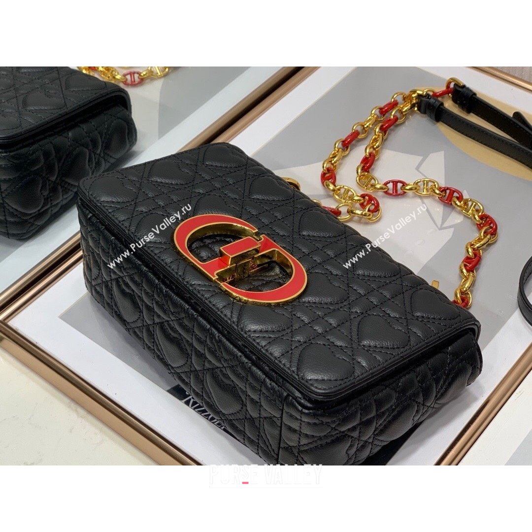 Dior Small Dioramour Caro Bag in Black Cannage Calfskin with Heart Motif 2021 (XXG-21090805)