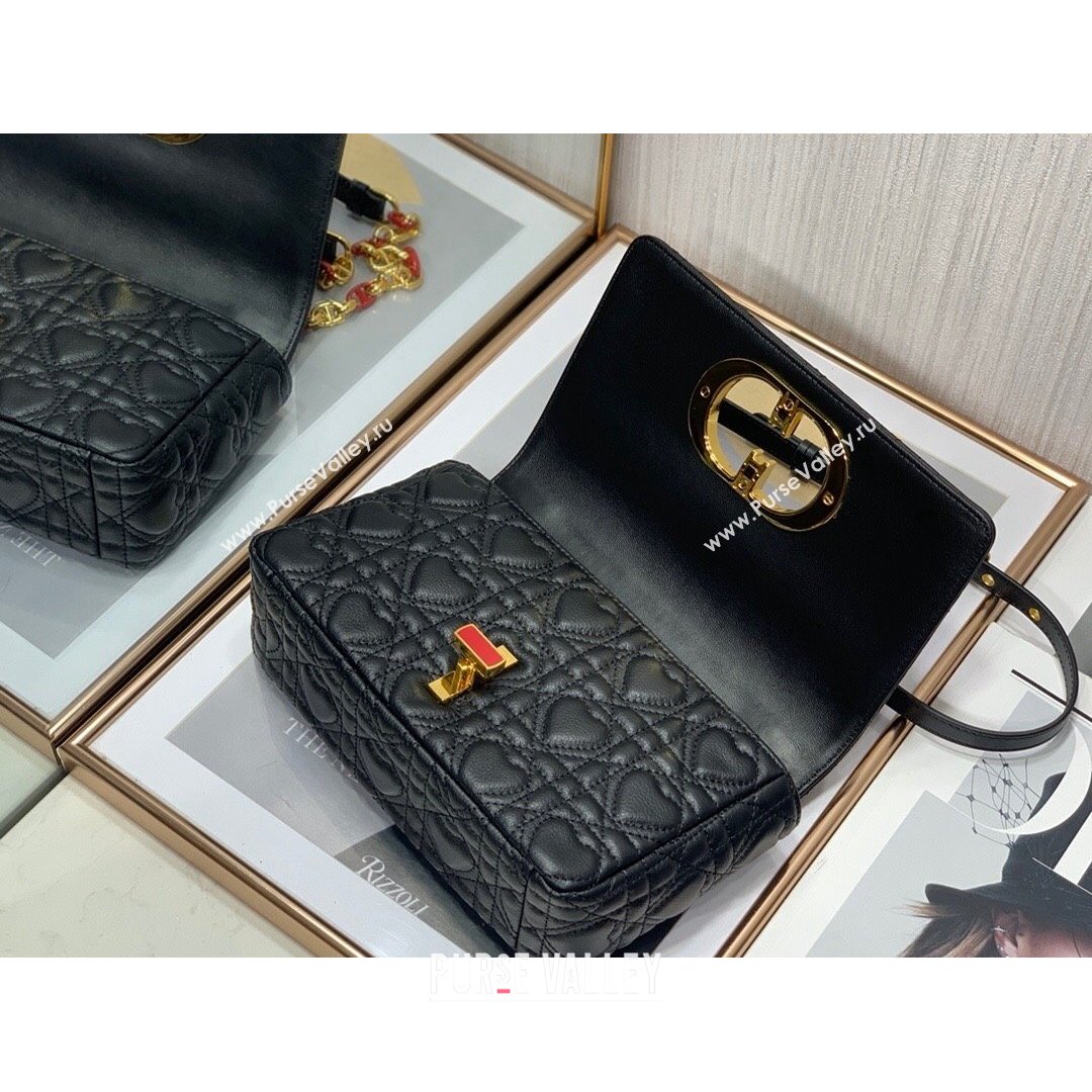 Dior Small Dioramour Caro Bag in Black Cannage Calfskin with Heart Motif 2021 (XXG-21090805)