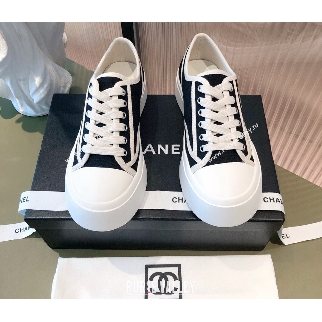 Chanel Canvas Platfrom Sneakers Black 2021 (KL-21081418)